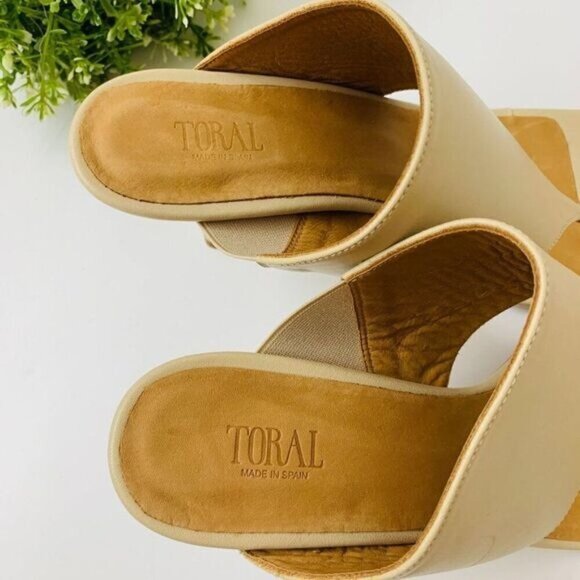 Revolve Toral Mule Thong Square Sandal Heel Sz 41EU Sand Leather Made in Spain - Picture 5 of 13